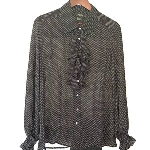 Twiggy London Sheer Polka Dot Blouse with Front Ruffle – Size L